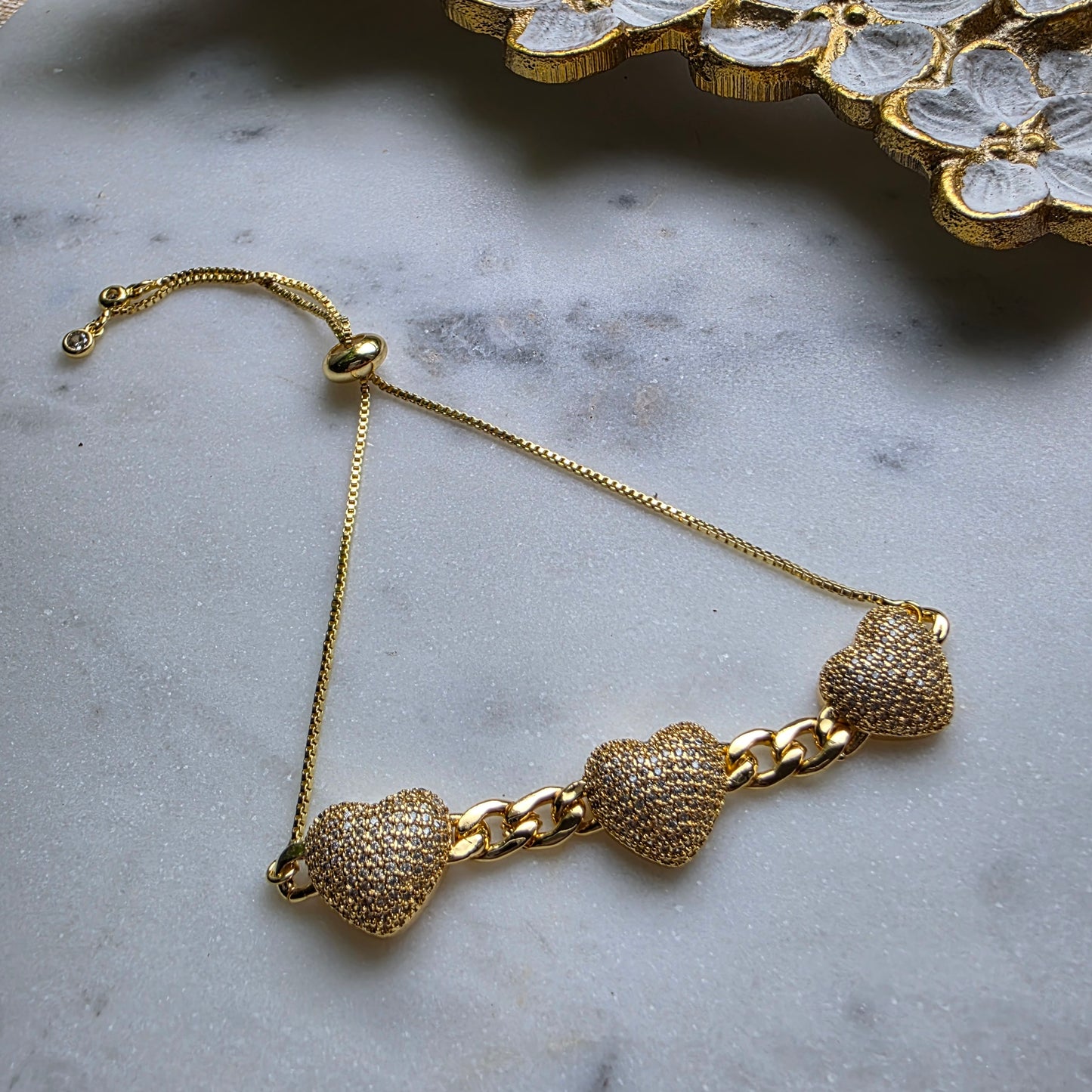 Chunk zirconia hearts bracelet